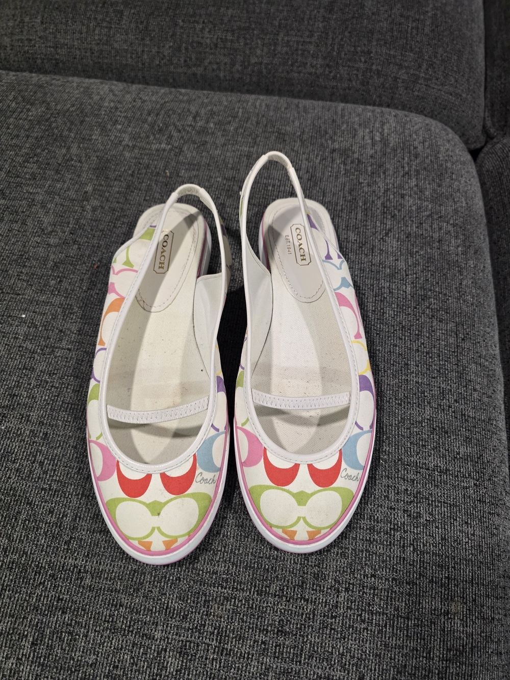 Coach Multicolor Signature Slingback Flats with White Trim